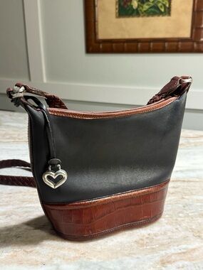 BRIGHTON Two-Tone Black and Brown Leather Crossbody Bag